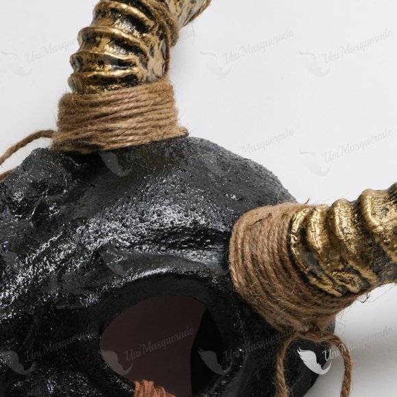 Black Devil Wide Antelope Gold Horn Masquerade Mask Halloween Costume Party Mask - Picture 3 of 6